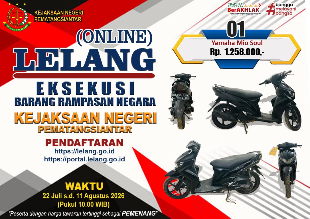 1 (satu) unit Sepeda Motor Yamaha Mio Soul BK 5195 TBN dengan nomor Rangka MH31KP00CDJ470252, nomor Mesin IKP470274.