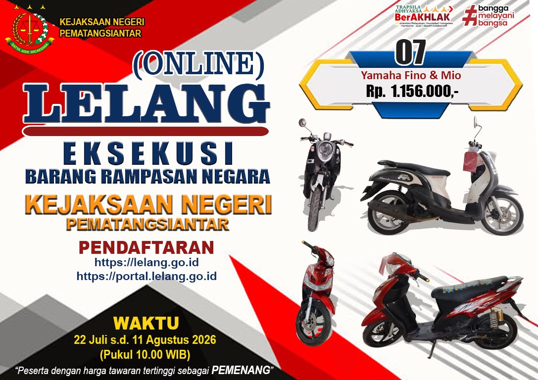 1 (satu) Unit Sepeda Motor Yamaha Fino Warna Hitam No. Pol Bk 6782 Adm, Nomor Rangka MH31UB001CJO53168, Nomor Mesin 5LW04YW-5 dan 1 (satu) Unit Sepeda Motor Yamaha Mio Warna Merah Tanpa Nomor Plat Kendaraan. Nomor Rangka MH328D30CBJ722109 Nomor Mesin 5LWO
