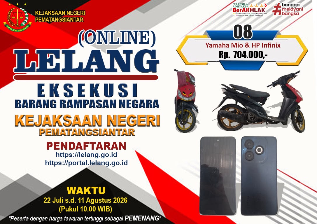 1 (satu) unit Sepeda Motor merk Yamaha Mio warna hitam, tanpa nomor polisi, dengan Nomor Rangka MH328D20BAJ714364 dan Nomor Mesin 28D-1714658 dan 1 (satu) unit HANDPHONE merk Infinix warna hitam, dengan no IMEI1 351093464824804 dan IMEI2 351093464824812.