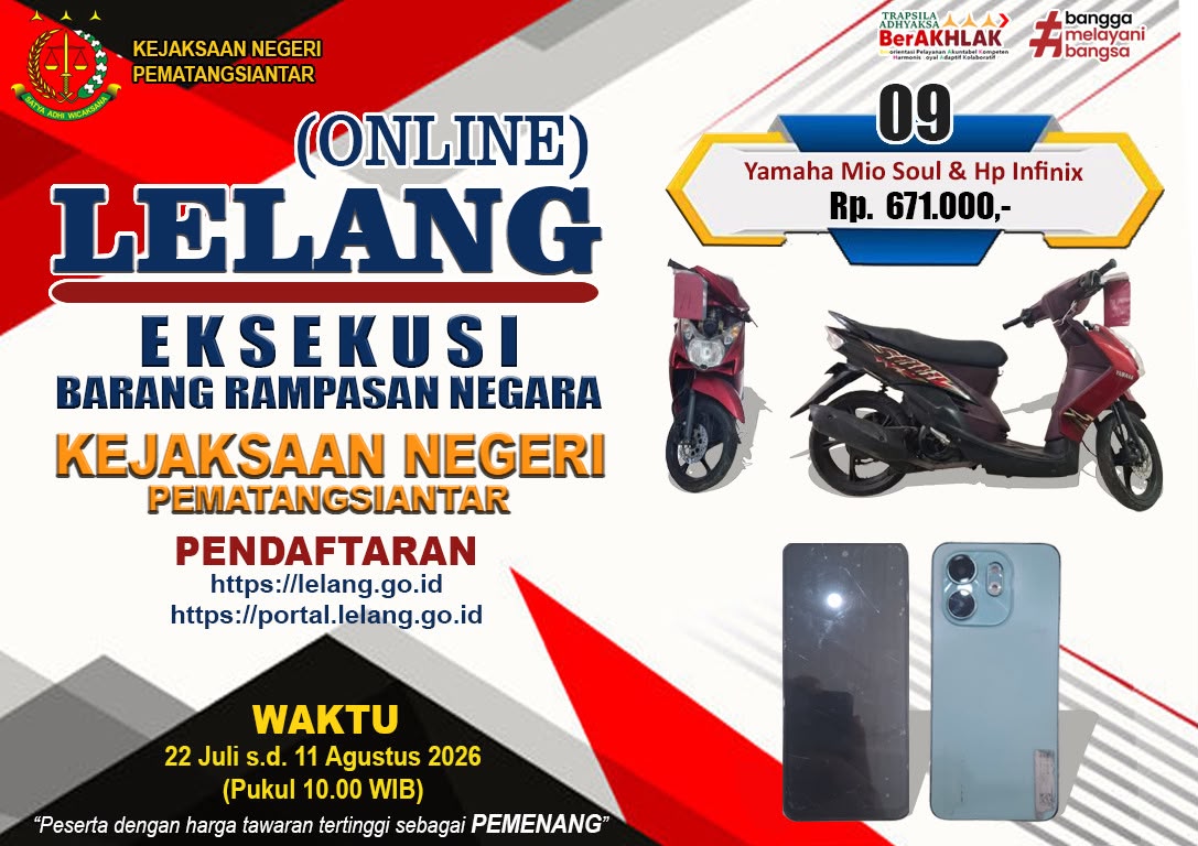 1 (satu) unit Sepeda Motor Yamaha Mio Soul dengan nomor polisi BK 6863 WU warna merah dengan nomor rangka MH314D004AK911212 dan nomor mesin 14D-910272 dan 1 (satu) unit HP merk INFINIX warna hijau dengan nomor IMEI : 354965706850704 dan IMEI : 35496570685
