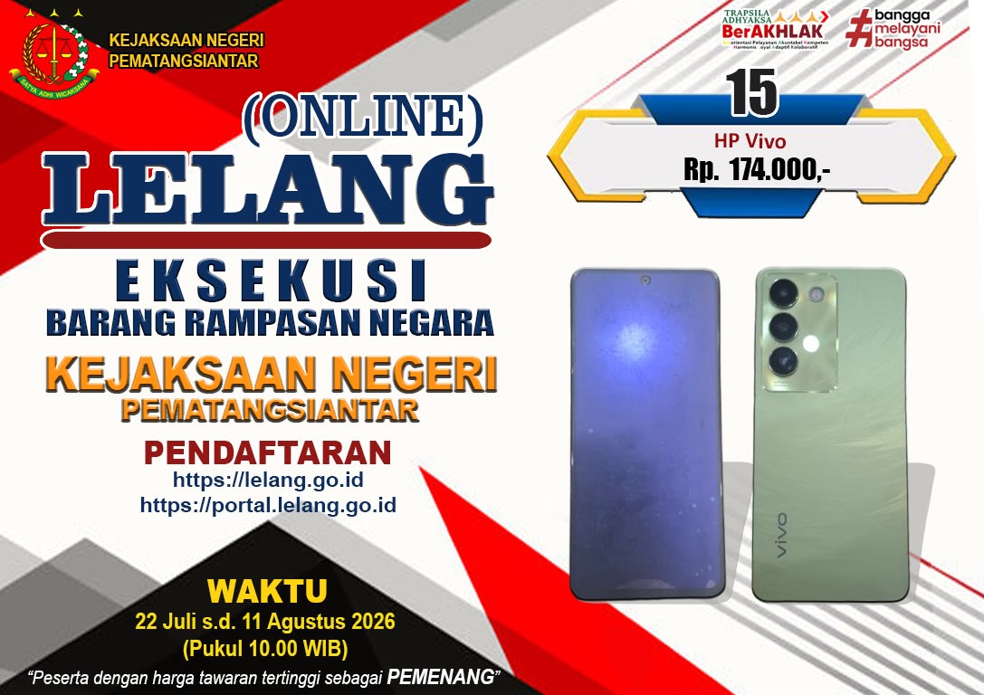 1 (satu) unit HANDPHONE merk VIVO warna hijau dengan nomor IMEI1 865531078649058 dan nomor IMEI2 865531078649041