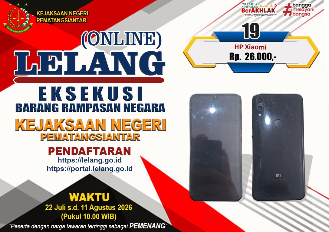 1 (satu) unit HANDPHONE Merk XIAOMI dnegan nomor IMEI 1 : 8616838048695317 dan IMEI 2 : 8616838048695325