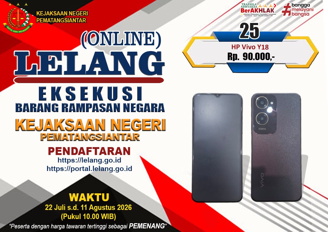 1 (satu) Unit Handphone Vivo Y18 Warna Mocha Brown dengan Imei : 868594076180739