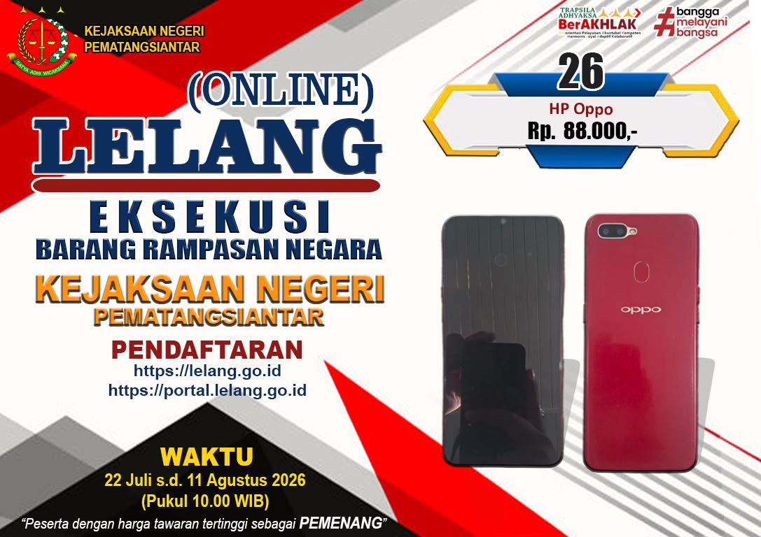 1 (satu) unit HANDPHONE merk Oppo warna merah dengan nomor IMEI1: 860661047992775 dan nomor IMEI2: 860661047992761