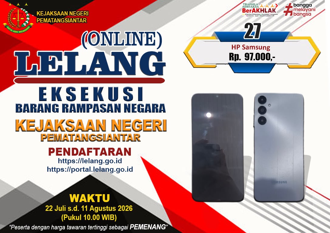 1 (satu) unit HANDPHONE merk Samsung warna silver dengan nomor IMEI 1 : 351305122656364 dan IMEI 2 : 354629552656363