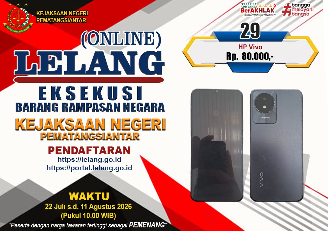 1 (satu) unit HANDPHONE merk Vivo warna hitam dengan nomor IMEI1 : 861751066601333 dan nomor IMEI2 : 861751066601325