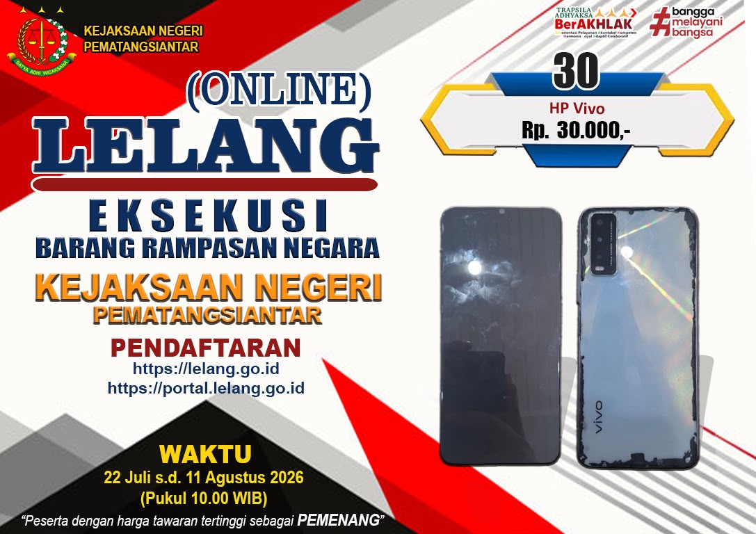 1 (satu) unit HANDPHONE merk VIVO warna silver dengan Nomor IMEI1 860992055461054 dan IMEI2 860992055461047