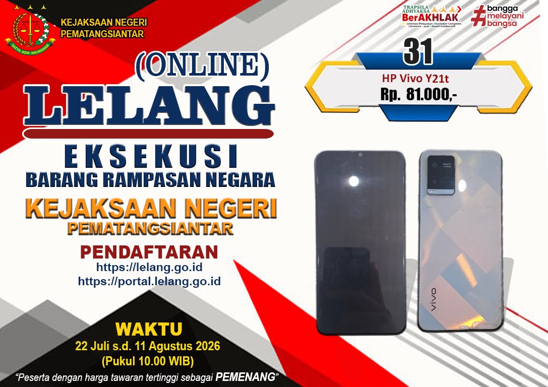 1 (satu) Unit Handphone Vivo Y21t Warna Putih dengan Imei : 860735055653596