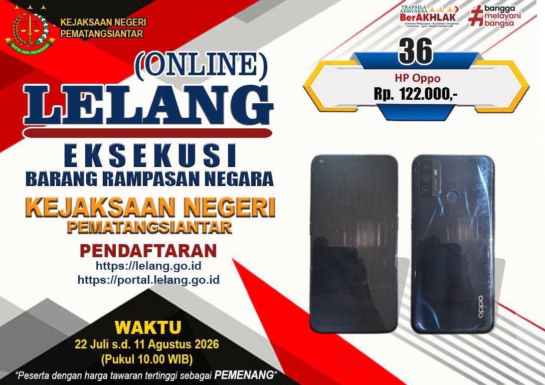 1 (satu) unit handphone merk OPPO warna hitam. dengan No. IMEI1 867919055414331 dan No. IMEI2 867919055414323