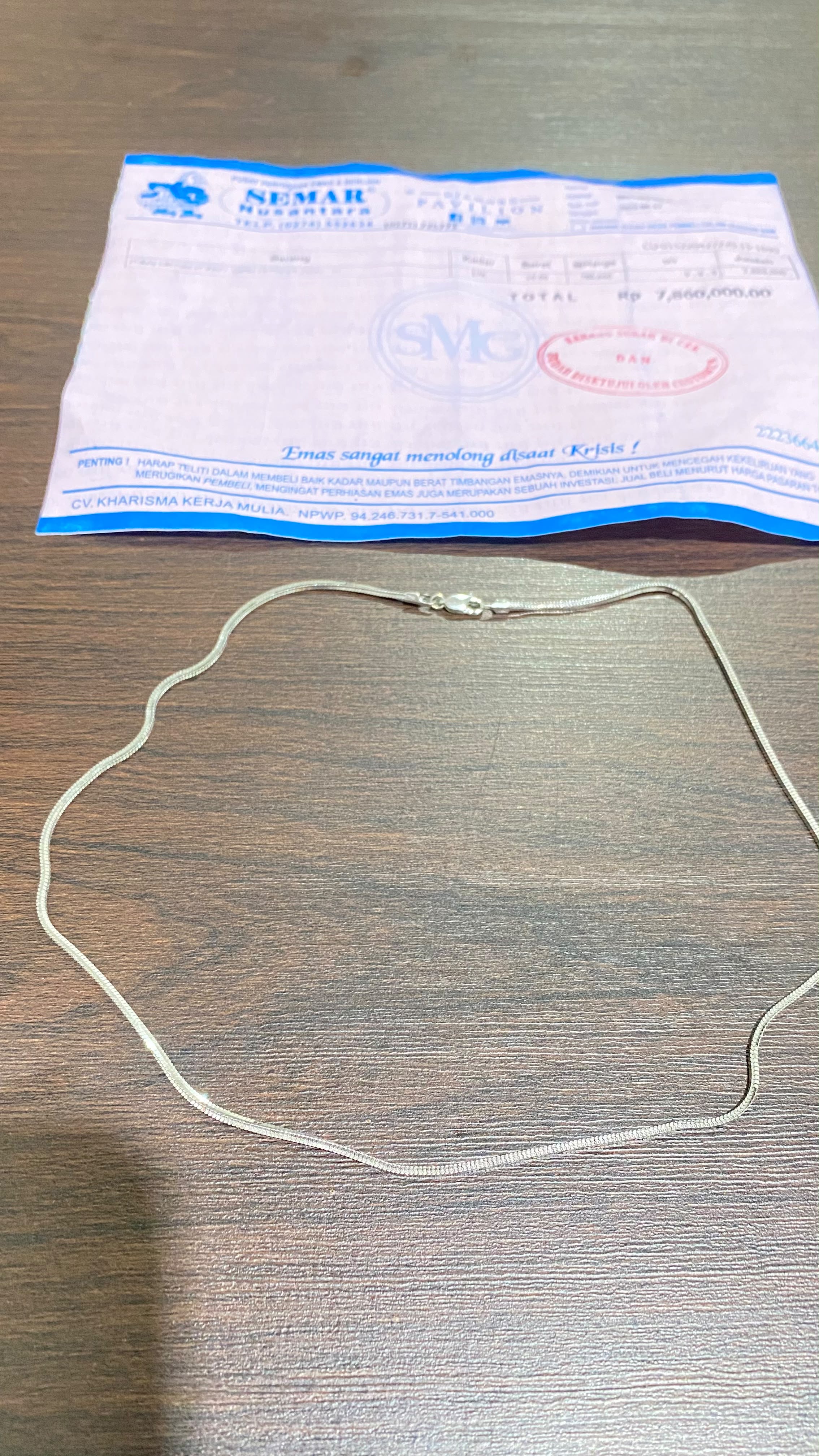 1 (satu) buah kalung seberat 10.00 gram beserta nota pembelian Toko Emas&Perhiasan Semar Nusantara