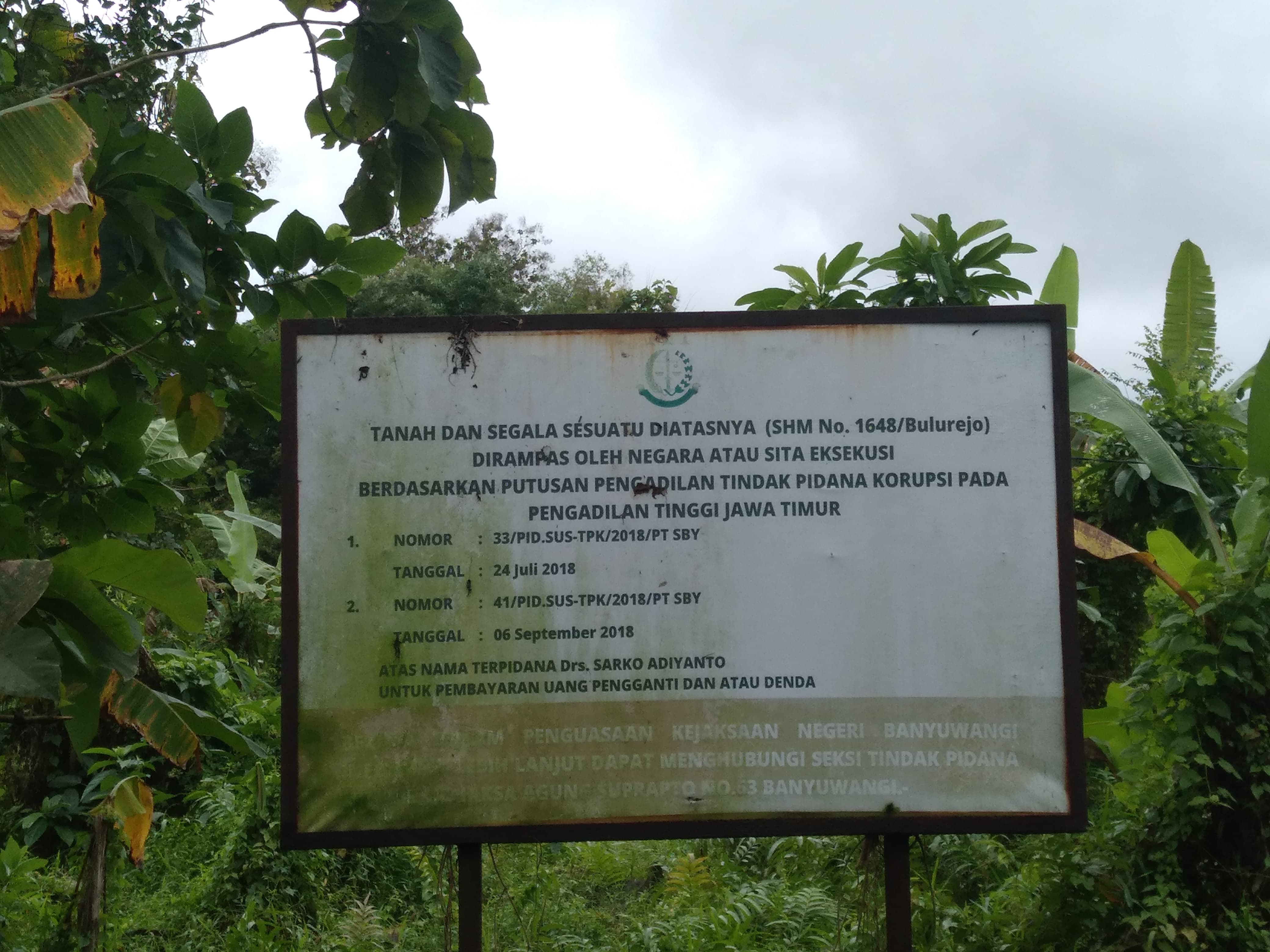 Sebidang tanah dalam SHM No. 1648 Luas 1540 m2 (tanpa SHM asli) 