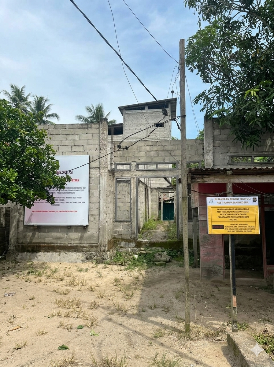Tanah beserta bangunan diatas tanah dan sertifikat atas nama SAHAMUDIN, dengan SHM (sertipikat hak milik) No. 01261, luas 304 M2 yang terletak di Desa Oyom Kec. Lampasio Kab. Tolitoli