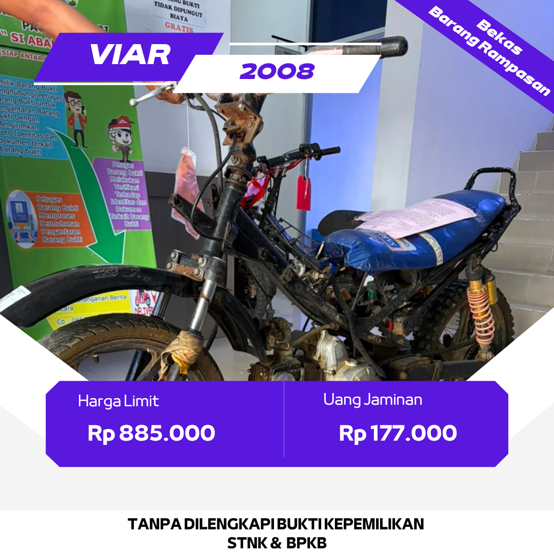 1 (satu) unit sepeda motor merk Viar (Tanpa Body) dengan nomor Rangka MF3VR10BB8L037644. Nomor Mesin YX150FMG08010897