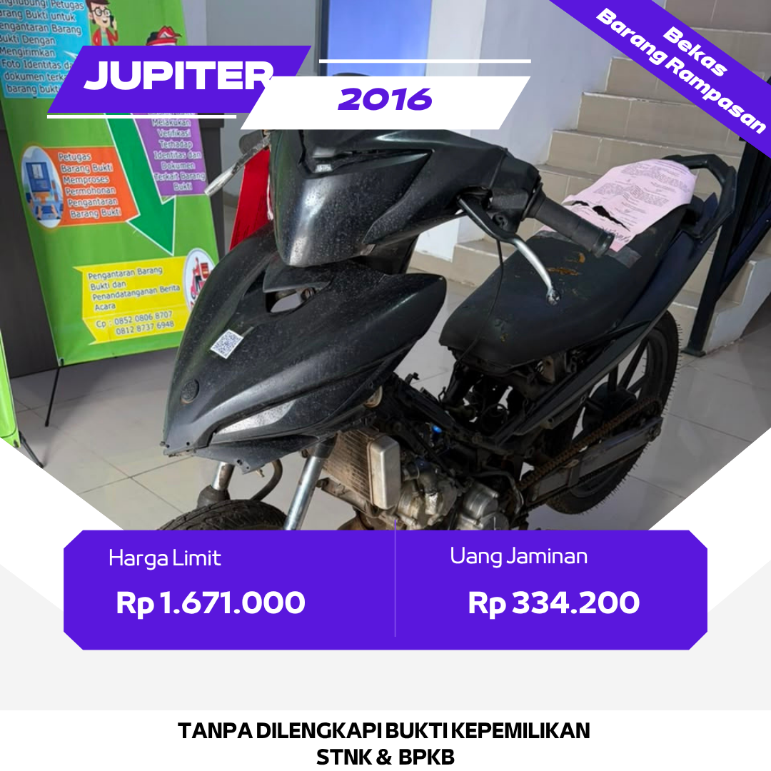 1 (satu) Unit Sepeda motor merk jupiter MX berwarna Hitam dengan Nosin 50C158761  Noka MH350C001BK1589613 Tanpa Nopol.