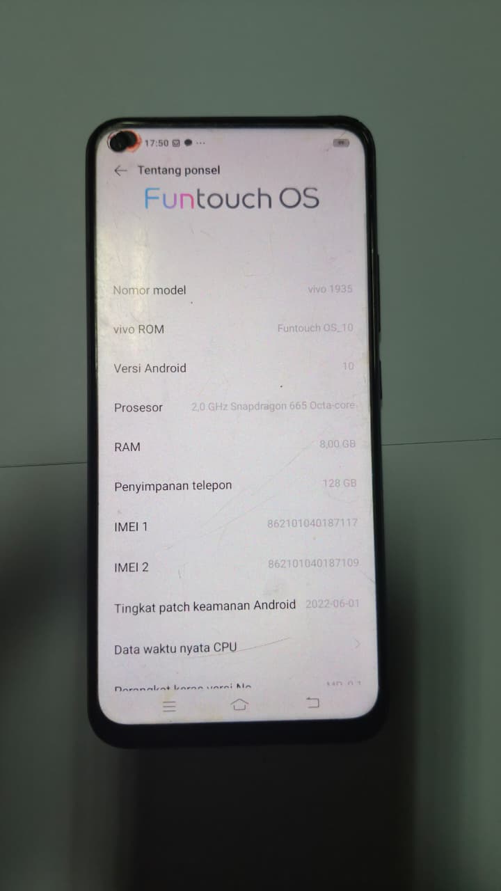 Handphone VIVO Y50 wama Iris Blue No IMEI 862101040187117